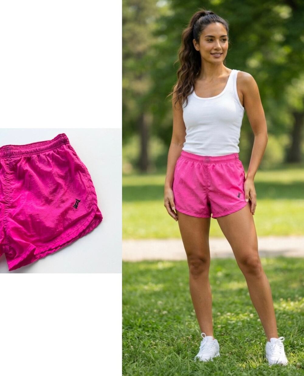 True vintage Uzzi pink nylon running shorts Large 80s